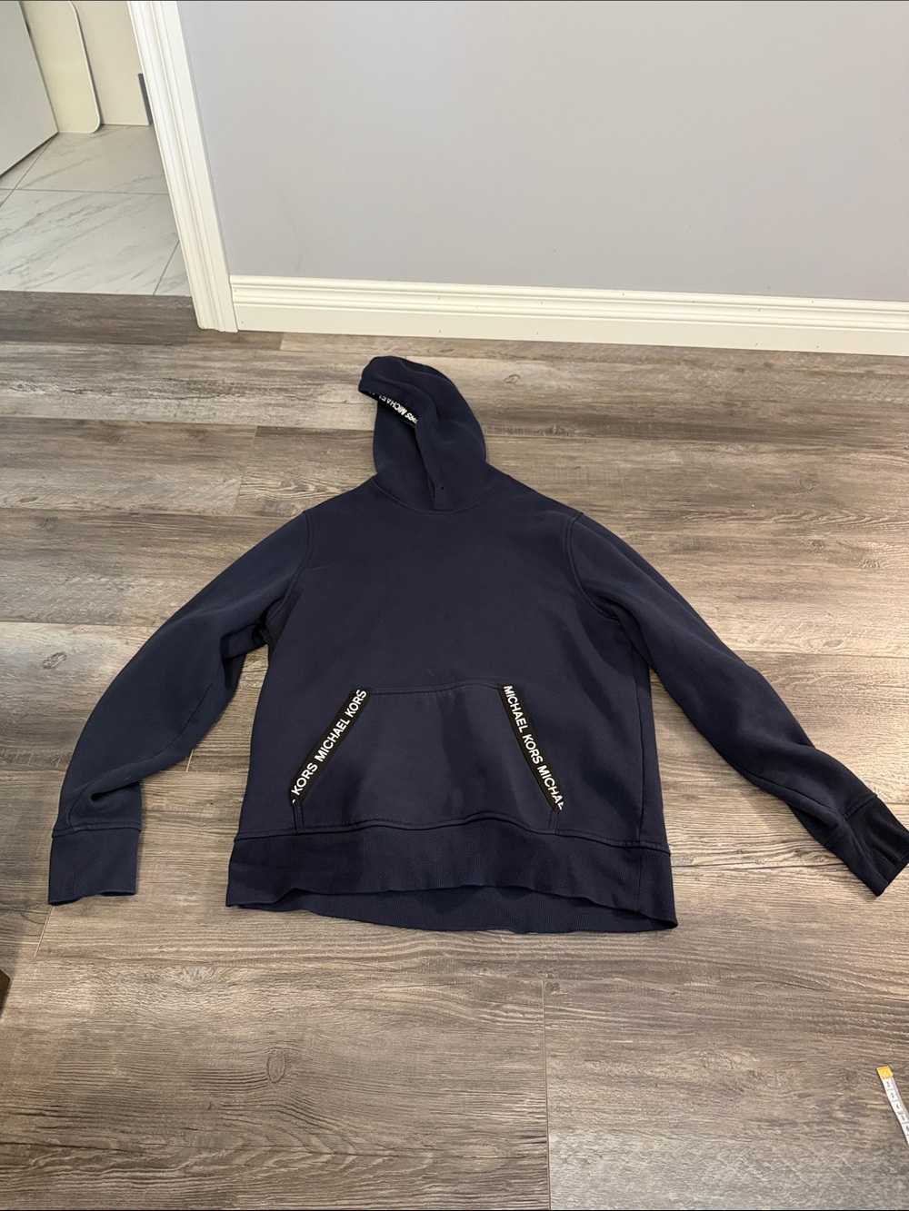 Michael Kors Men's Navy Pullover Hoodie with Logo Trim